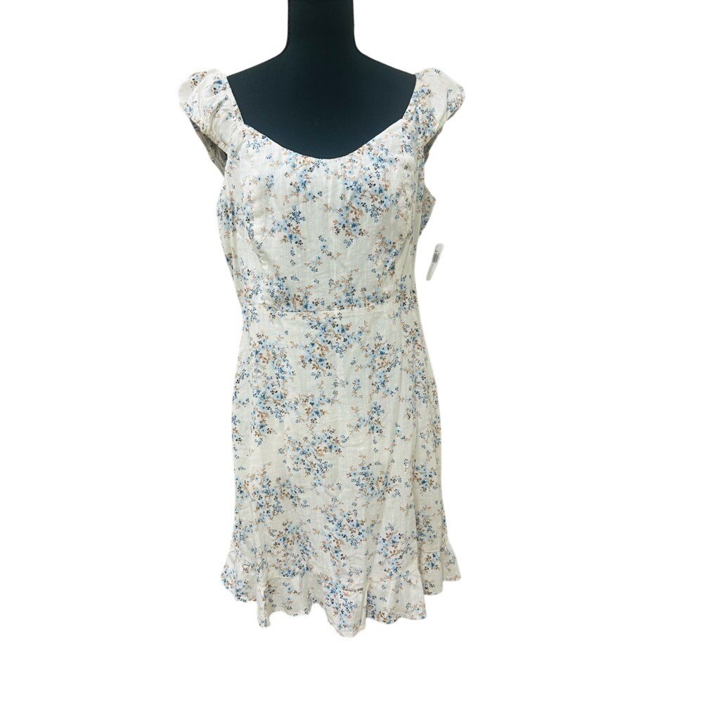 NWT Old Navy Large Floral Mini Dress Boho Ruffle Hem Linen feel CottageCore